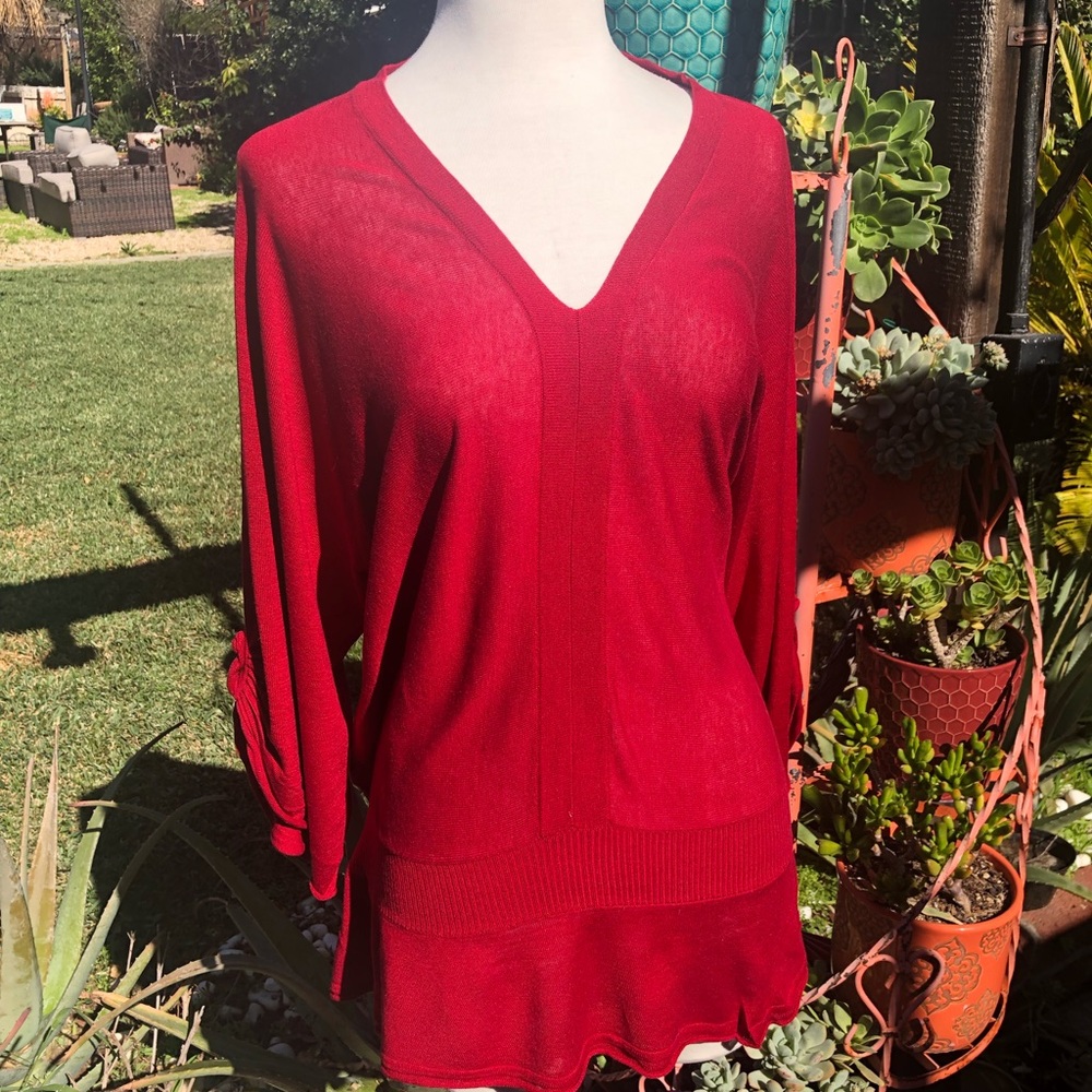 Red v-neck sweater